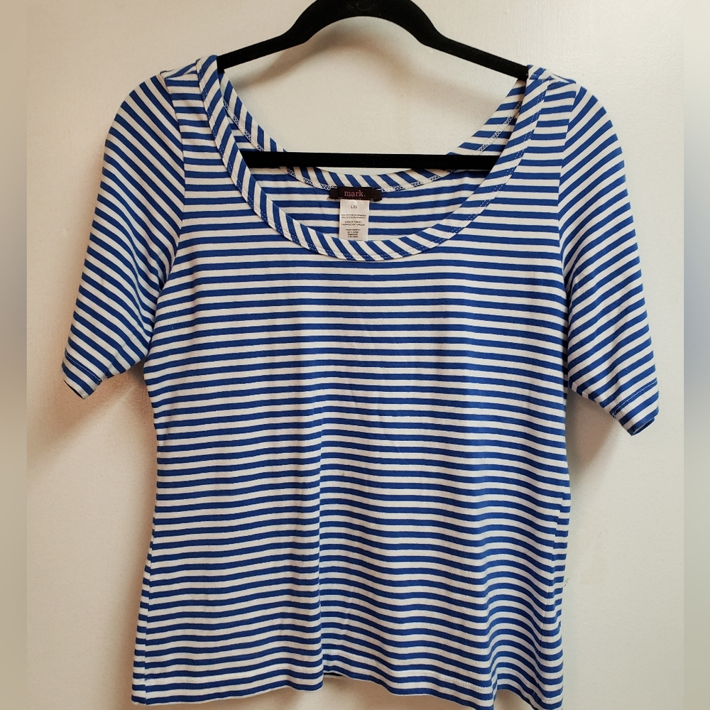 mark. Blue and White Striped Women's Top - Size L
